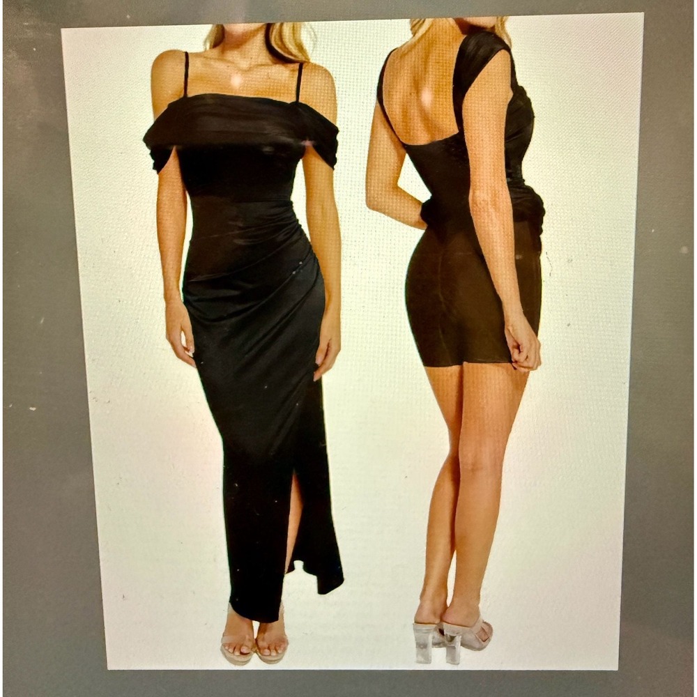 New Popilush Off-The-Shoulder Draped Bodycon Maxi Dress Black XL